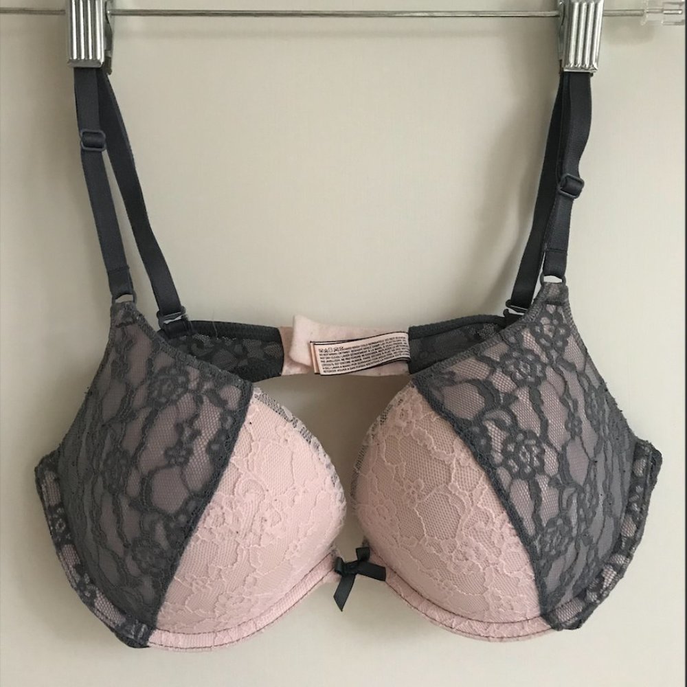 Victoria’s Secret Lace Push Up Bra Grey & Pink